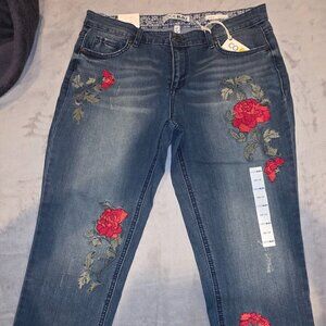 Code Bleu - Rose Embroidery Embellished Jeans - NWT
